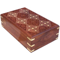 CRAFTCASTLE Handmade Sheesham Wooden Storage Box Hand Carved (Brass Flower Carving) Rectangular