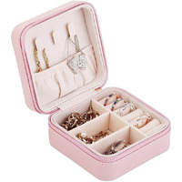 BUYORY Faux Leather Jewellery Organiser Box,Jewellery Box For Women,Portable Travel Jewellery Organiser Pouch,Small Jewellery Box Organiser For Ring,Pendant,Earring,Necklace,Bracelet (Baby Pink)