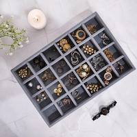 LA TROVE Luxury Velvet Jewellery Trays | Jewelry Drawer Display Organizer for Earrings, Chain, Rings (Grey, 24 Grid, 30x20x3.5 cm)