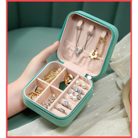 wolpin Jewellery Organiser PU Leather Zipper Portable Storage Box Case with Dividers Container for Rings, Earrings, Necklace Home Organizer, Green