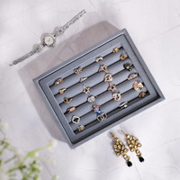 La Trove Velvet Jewellery Ring Drawer Organizer Tray - Grey(Rings) | Stackable Tray for Drawer | Storage Display for Earrings, Chains, Rings and Other Jewellery Accessories - 20x16x3.5 cm