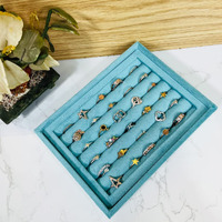 La Trove Velvet Jewellery Ring Drawer Organizer Tray - Sea Green (Rings) | Stackable Tray & Storage Display for Earrings, Chains, Rings and Other Jewellery Accessories (20x16x3.5 cm)