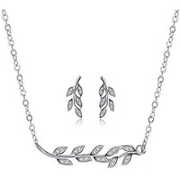GIVA 925 SilverClassic Zircon Leaf Set, with Necklace & Earrings | Rakhi Rakshabandhan Gift for Sister Bhabhi , Gifts for Women & Girls | With Certificate of Authenticity and 925 Stamp | 6 Month Warranty*
