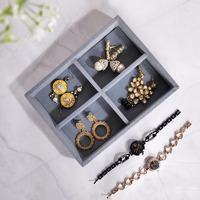 La Trove Luxury Premium Portable Jewellery Storage Box with Pocket Organizer for Earings, Rings, Cufflinks and Hooks for Chains Travel Women Gift Organiser (18x15x5.5 cm) (Grey 4 Grid)