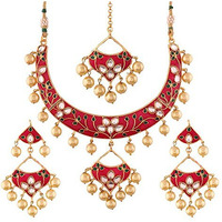 I Jewels Gold Plated Kundan Meenakari Necklace Jewellery Set For Women (M4084)