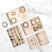 LA TROVE Luxury Velvet Jewellery Trays | Jewelry Drawer Display Organizer for Earrings, Chain, Rings (Cream, Set of 4 Trays, 30x20x3.5 cm)