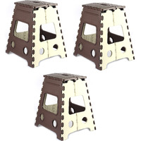 GOCART WITH G LOGO 18 Inches Super Strong Folding Step Stool for Adults and Kids, Kitchen Stepping Stools, Garden Step Stool Kitchen Stool (Brown,Beige) (Set of 3 PCS)