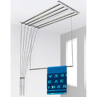 Synergy - 6 Pipes x 7 Feet - Heavy Duty - Stainless Steel Ceiling Clothes Hanger/Cloth Dryer with UV Protected Nylon Rope and Individual Drop Down Railers (SY-CL4.2)