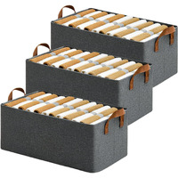 SEAHELTON Foldable Cloth Basket with Metal Frame and Handles, Clothes Organizer for Wardrobe, Clothing Storage Solutions, Wardrobe Organizer for Clothes, Toys, Books, Shelves (Grey) (Pack of 3)