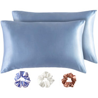 SILVR BEAR Luxury Satin Pillow Covers + 3 Scrunchies | Aesthetic Pillowcase-Standard - 18 x 27 inches | Great for Hair and Skin | Combo Pack (Baby Blue, Luxe Satin)