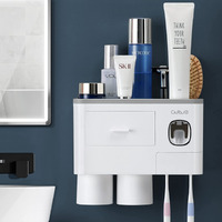 TYZAG Plastic Toothbrush Holder Wall Mounted, Toothbrush Holders For Bathroom, Toothpaste Dispenser With 6 Toothbrush Holder Hook (2 Cup), White
