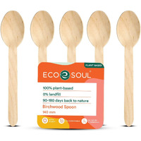 ECO SOUL [140mm, 100 Pack] Disposable Spoons | Wooden Dining Flatware | Ideal for Kids Birthday, Wedding & Party