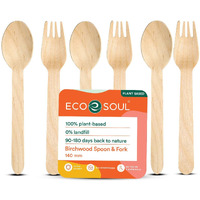 ECO SOUL [140mm, 100 Pack] Disposable Spoons & Fork set| Wooden Dining Flatware | Ideal for Kids Birthday, Wedding & Party