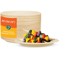 ECO SOUL [12 inch, 100 Pack Disposable Bagasse Plates | Eco-Friendly, Biodegradable, Sugarcane Paper Plates | for Serving Snacks | Birthday, Wedding & Party | Round, Beige (30 cm)
