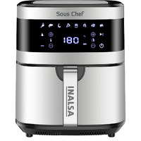 INALSA Air Fryer Digital 6.5 L Sous Chef-1650 Watt with 8 Preset Programs, Variable Temperature Control & Auto Shake Reminder|Free Recipe book|2 Year Warranty(Black/Silver)