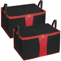 Storite 2 Pack Multi-Purpose Moisture Proof Heavy Duty 1680 Denier Nylon 110 L Super-Size Large Toys/Stationery Paper/Blankets/Clothes Storage Bag -Black/Red (63.5 x 45.7 x 38 cm, Rectangular)