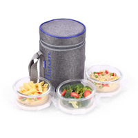 SOPL-OLIVEWARE Innox Glassware Lunchbox, Borosilicate Glass Containers, Microwave Safe & Leak Proof, 3 Containers with BPA Free Airtight Lid (400ml) Each - Blue
