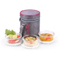 SOPL-OLIVEWARE Innox Glassware Lunchbox, Borosilicate Glass Containers, Microwave Safe & Leak Proof, 3 Containers with BPA Free Airtight Lids (400ml) Each - Red