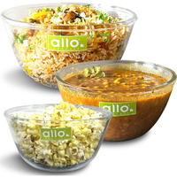 Allo Food Safe Borosilicate Glass Mixing & Serving Bowls for Kitchen, Oven & Microwave Safe Bowls, Dishwasher and Freezer Safe Bowls, Set of 3 1000ML, 1600ML, 2100ML, Transparent