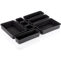 Kuber Industries Storage Organizer Set | Kitchen Organizer | Makeup Organizer Tray Set | Desk Drawer Divider Tray | Multi-Purpose Stationery Organizer with Interlock | 8 Piece Set | Black