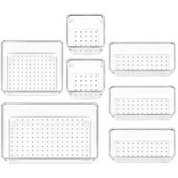 Kuber Industries Storage Organizer Set | Kitchen Organizer | Makeup Organizer Tray Set | Desk Drawer Divider Tray | Multi-Purpose Organizer Set | Stationery Organizer | 7 Piece Set | Transparent