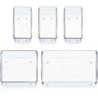 Kuber Industries Storage Organizer Set | Kitchen Organizer | Makeup Organizer Tray Set | Desk Drawer Divider Tray | Multi-Purpose Organizer Set | Stationery Organizer | 5 Piece Set | Transparent