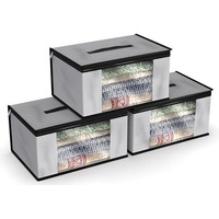 MY ARMOR Non-Woven Saree Cover Wardrobe Organizer with Zip for Storage, Moisture & Dust Proof Packing Bag for Wedding, 40 x 32 x 22 CM (Grey, Pack of 3)