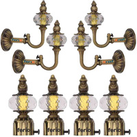 Ferio Curtain Brackets with Support for Door and Windows Rod Fitting 1 Inch Rod Pocket Set Brass Antique for Home Dcor Zinc with Crystal Diamond (Curtain Finial 6 Pcs and Curtain Holder Rod 6 Pc