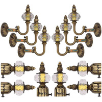 Ferio Curtain Brackets with Support for Door and Windows Rod Fitting 1 Inch Rod Pocket Set Brass Antique for Home Dcor Zinc with Crystal Diamond (Curtain Finial 6 Pcs and Curtain Holder Rod 6 Pc)