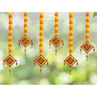 JH Gallery Handmade Artificial Marigold Fluffy Flowers Colorful Woolen Kite Bells Hangings for Home Decor | Pooja Room Decoration | Haldi Mehndi Decor | Wedding Decoration(39 Inches)(Pack of 6)