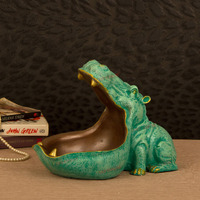 TIED RIBBONS Multipurpose Big Mouth Hippopotamus Storage Makeup Organizer Showpiece Statue for Vanity Home Decor Living Room Bedroom Office Decoration Items (20cm x 25.5 cm, Green)