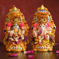 TIED RIBBONS Lord Laxmi Ganesh Pair Murti Mitti Terracotta Clay Idol Statue Showpiece (12.7 Cm X 7.6 Cm) - Decoration Items For Home Decor Mandir Temple Pooja Room Table Office Gifts, Multicolour