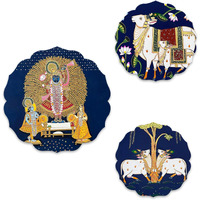 Artvibes Pichwai Designer Art Wooden Wall Hanging Decor | Decorative Hanging Items for Living Room | Office | Gifts | Modern Wall Decoration Accessories for Home | Door Hanging Painting Item (WH_8817)