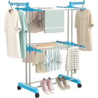 Synergy - Premium Heavy Duty Stainless Steel Foldable Cloth Drying Stand/Clothes Stand for Drying/Cloth Stand/Clothes Dryer/Laundry Racks (2 Tier) Blue - SY-CS19-L2