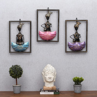 CraftVatika Metal Iron Musician Wall Mount Hanging Showpiece, Playing Musical Instrument Idol Figurine Showpieces Wall Hanging for Home Decor, Multicolor, Set of 3 (13.5 Inches Height)