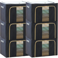 ALLWIN HOUSEWARE W Clothes Organiser For Wardrobe 66 Liter Large Storage Box For Clothes Foldable Steel Frame Wardrobe Organizer Cloth Box With Zipper With Handle Organizer (66 Ltr - Pack of 6)