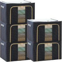 Clothes Organiser For Wardrobe 66 Liter Large Storage Box For Clothes Foldable Steel Frame Wardrobe Organizer Cloth Box With Zipper With Handle Organizer (66 Ltr - Pack of 5)