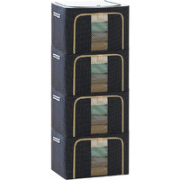 Clothes Organiser For Wardrobe 66 Liter Large Storage Box For Clothes Foldable Steel Frame Wardrobe Organizer Cloth Box With Zipper With Handle Organizer (66 Ltr - Pack of 4)