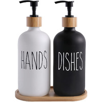 Store2508 Hands & Dishes Liquid Soap Dispenser Set with Bamboo Tray
