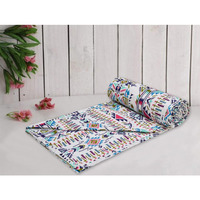 Trance Home Linen Pure Cotton Reversible Dohar Double Bed Size | AC Blanket Comforter | Soft Light-Weight Bed Blanket (84 x 88 inch, Azetic Sea Blue, Pack of 1)
