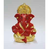Gold Art India Ganesh Idol for Car Dashboard Ganesha Murti Ganpati Idol for Home Decor Puja Lord Ganesh Statue Gift for Office Desk Puja Room Figurine (Gold and Red, 3 x 3)
