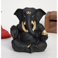 Gold Art India Black Terracotta Appu Ganesha with Gold Color Work for Car Dashboard Home Decor Gifting Diwali Birthday Festivals 3 x 2 Inches