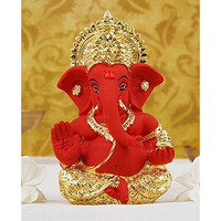 Gold Art India Gold And Silver Plated Gold And Orange Ganesh Idol For Car Dashboard Ganesha Murti Ganpati Idol For Home Decor Puja Lord Ganesh Statue Gift For Office Desk Puja Room Figurine