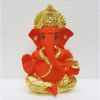 Gold Art India Ceramic Ganesha Idol Ganesh Idol For Car Dashboard Small Ganesha Murti Ganpati Idol For Home Decor Puja Lord Ganesh Statue Gift For Office Desk Puja Room Figurine - 3.5 Inch