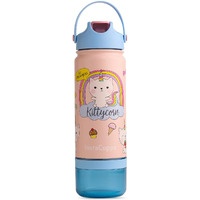 InstaCuppa Kids Insulated Stainless Steel Water Bottle with Straw Lid & Detachable Snack Box, Leakproof, Wide Mouth, BPA-Free - Perfect for School and Travel, Kitty Print, 500 ML + 60 Grams Snack Box