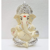 Gold Art Indiagold And Silver Plated Ganesha Idol Silver Chandan Ganesh Idol For Car Dashboard Ganesha Murti Ganpati Idol For Home Decor Puja Lord Ganesh Statue Gift For Office Desk Puja Room Figurine