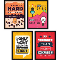 FATMUG Synthetic Modern Motivational Quote Wall Art Frames With Glass - Set Of 4 (Multicolour, A3)
