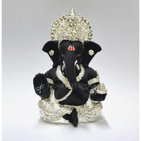 Gold Art India 999 Silver Plated Idol for Ganesh Idol for Car Dashboard God Ganesha Idol for Home Decor Ganpati for Gift Silver Mukut Silver Black