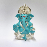 Gold Art India 999 Silver Plated Ganesh Idol for Car Dashboard God Ganesha Idol for Home Decor Ganpati for Gift 3.5 inches (Silver) (Silver Fountain Blue)