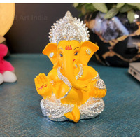 Gold Art India 999 Silver Plated Ganesh Idol for Car Dashboard God Ganesha Idol for Home Decor Ganpati for Gift Office Table Shelves Gifting Idol 3.5 inches Silver Mango